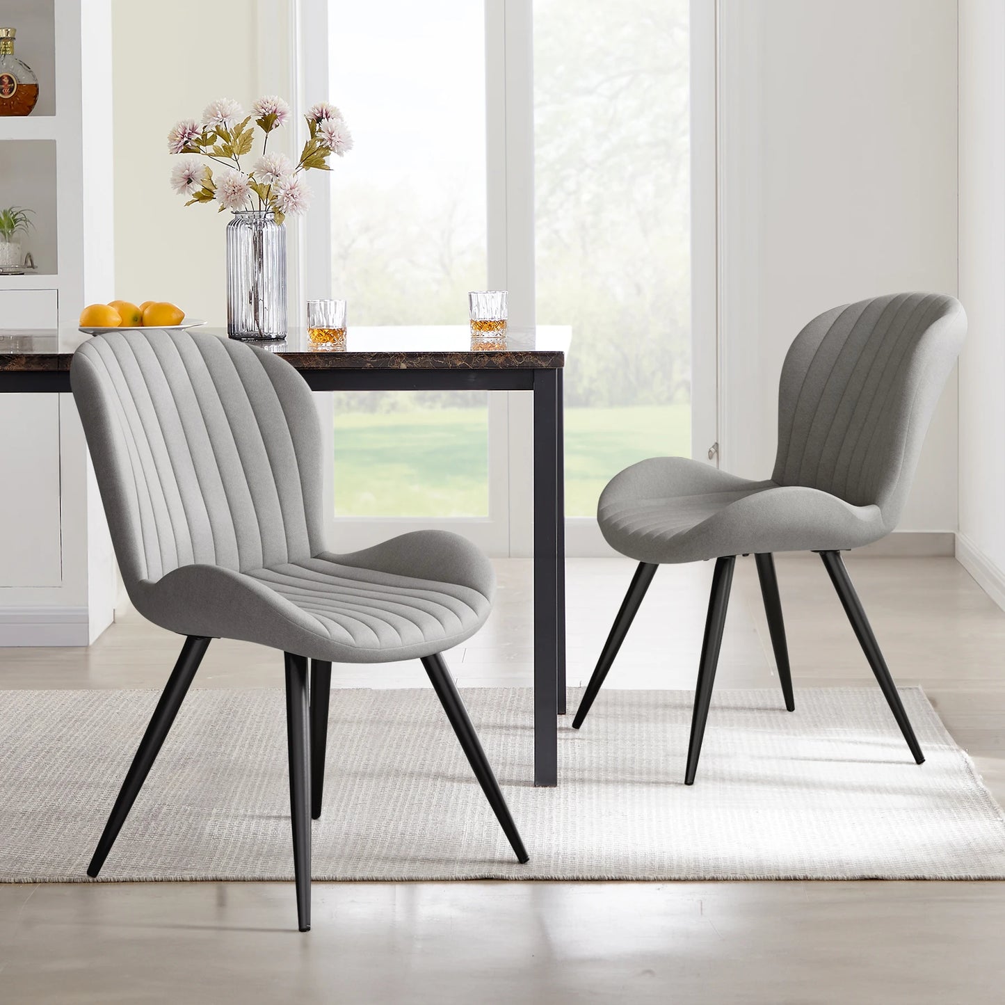 Dining Chair (Set of 2 Pieces) Modern Restaurant Chair Comfortable Backrest Thickeneded Soft Cushion Kitchen Chair 19inch High with Metal Feet