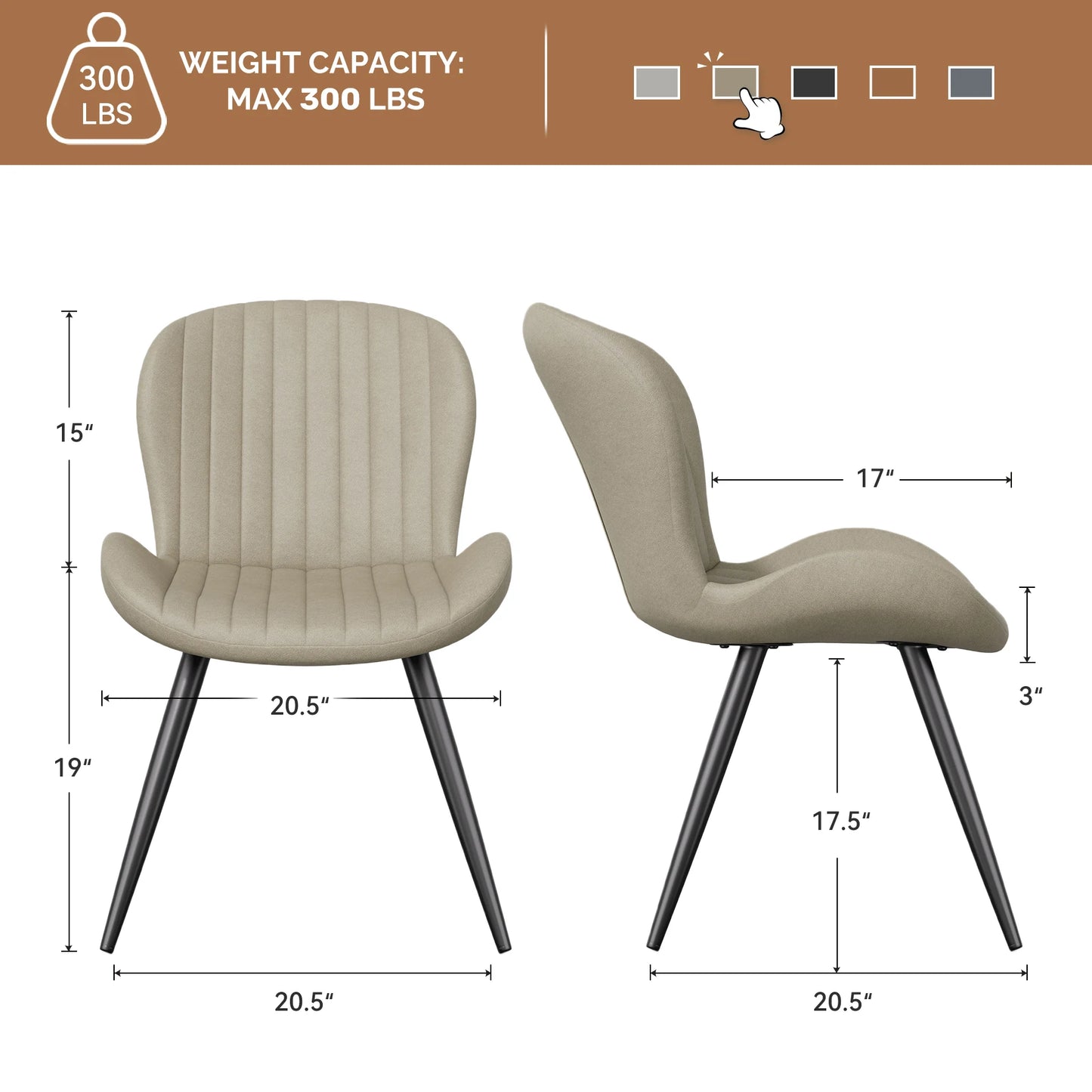 Dining Chair (Set of 2 Pieces) Modern Restaurant Chair Comfortable Backrest Thickeneded Soft Cushion Kitchen Chair 19inch High with Metal Feet