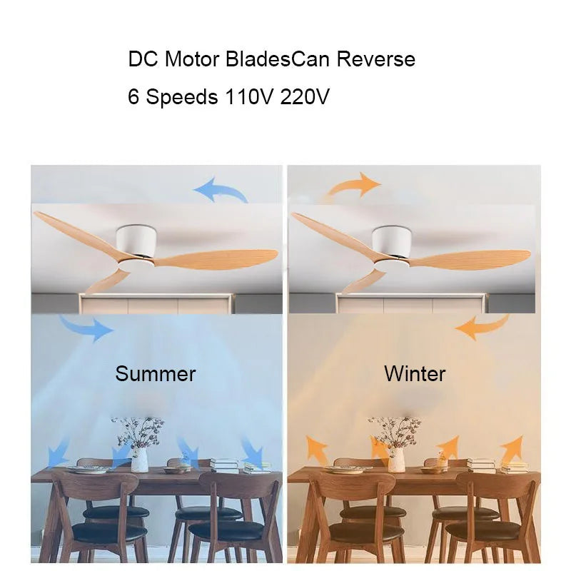 42 52 Inch Ceiling Fans No Light DC Motor Remote Control Cooling Fans Lamp Low Floor Ceiling Fan White wood Black Color FANS