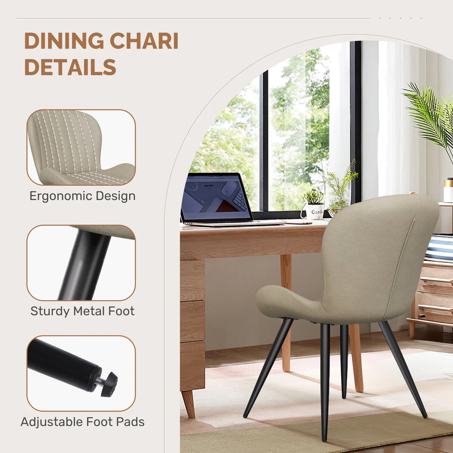 Dining Chair (Set of 2 Pieces) Modern Restaurant Chair Comfortable Backrest Thickeneded Soft Cushion Kitchen Chair 19inch High with Metal Feet