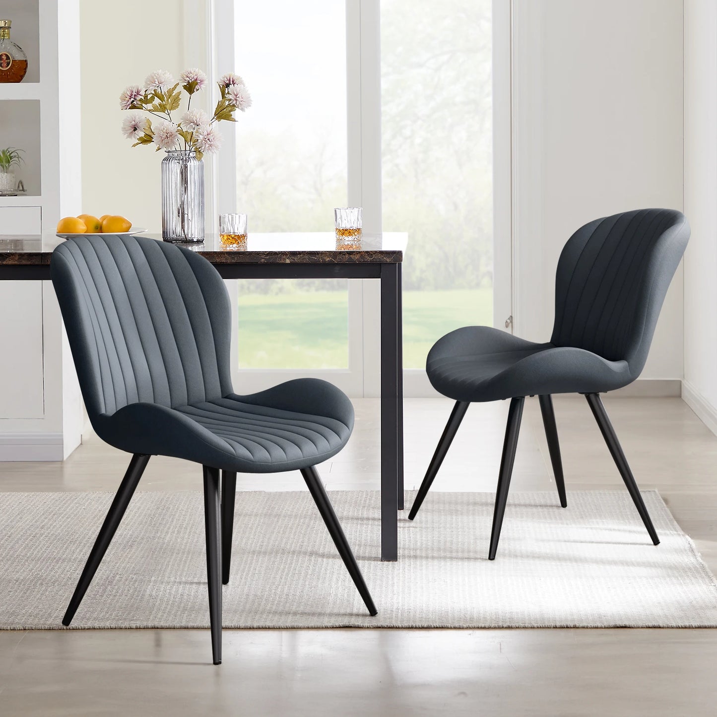 Dining Chair (Set of 2 Pieces) Modern Restaurant Chair Comfortable Backrest Thickeneded Soft Cushion Kitchen Chair 19inch High with Metal Feet