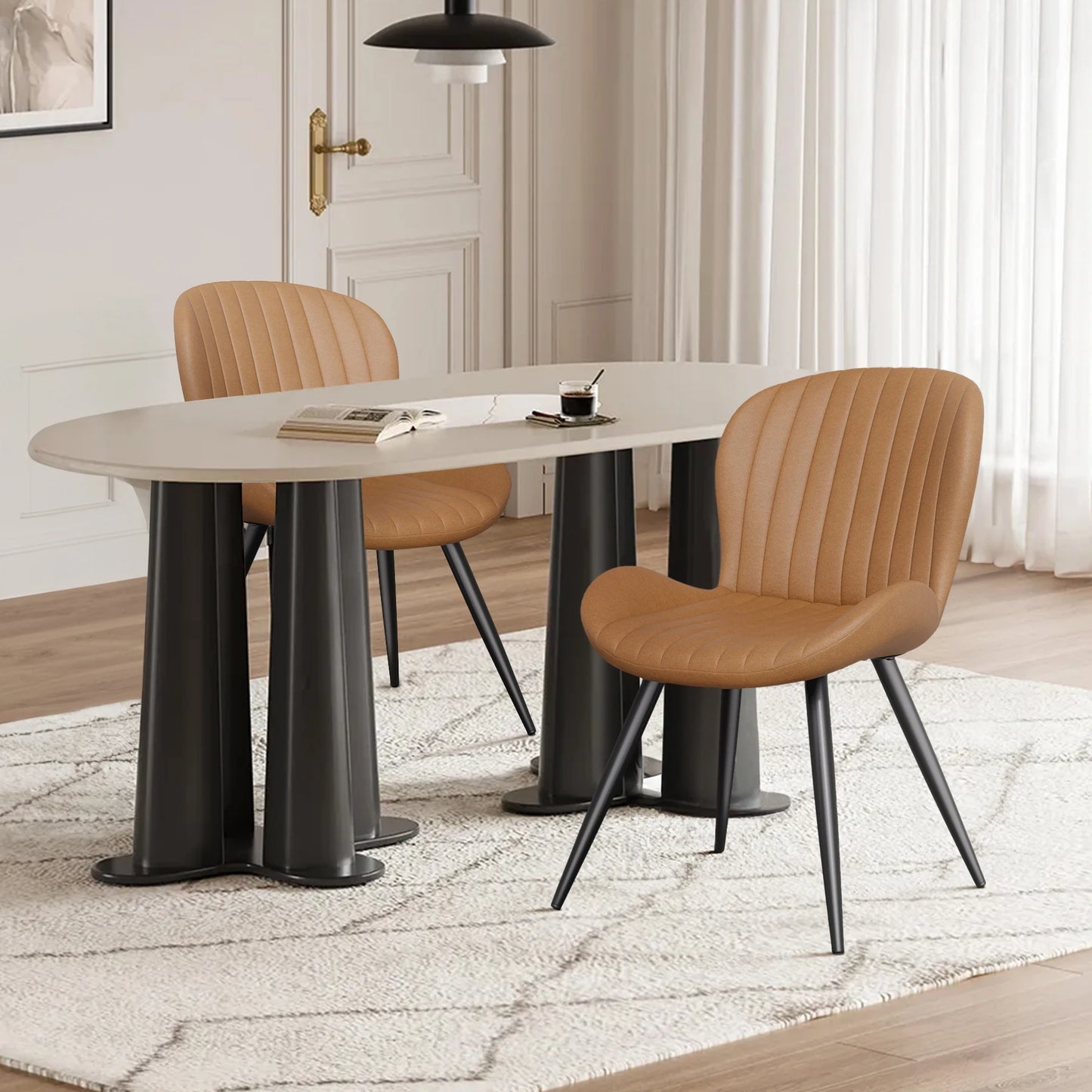 Dining Chair (Set of 2 Pieces) Modern Restaurant Chair Comfortable Backrest Thickeneded Soft Cushion Kitchen Chair 19inch High with Metal Feet