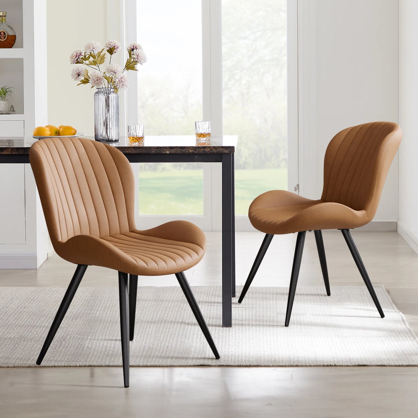 Dining Chair (Set of 2 Pieces) Modern Restaurant Chair Comfortable Backrest Thickeneded Soft Cushion Kitchen Chair 19inch High with Metal Feet