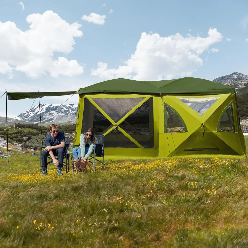 Instant Pop-Up Center Pivot Tent, 60 Seconds to Set Up, Simple Tent with Screen Room, Rain Sheet and Carry Bag, Green