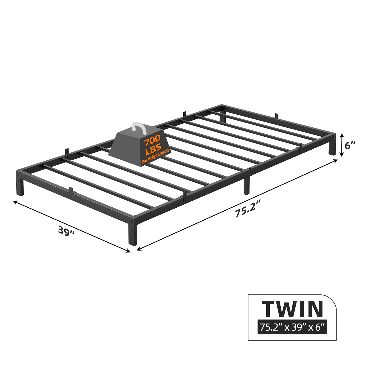 6 Inch Hight Bed Frame Low Profile Metal Platform Bed Frame Support Mattress Foundation, Noise Free, Twin/Full/Queen Size