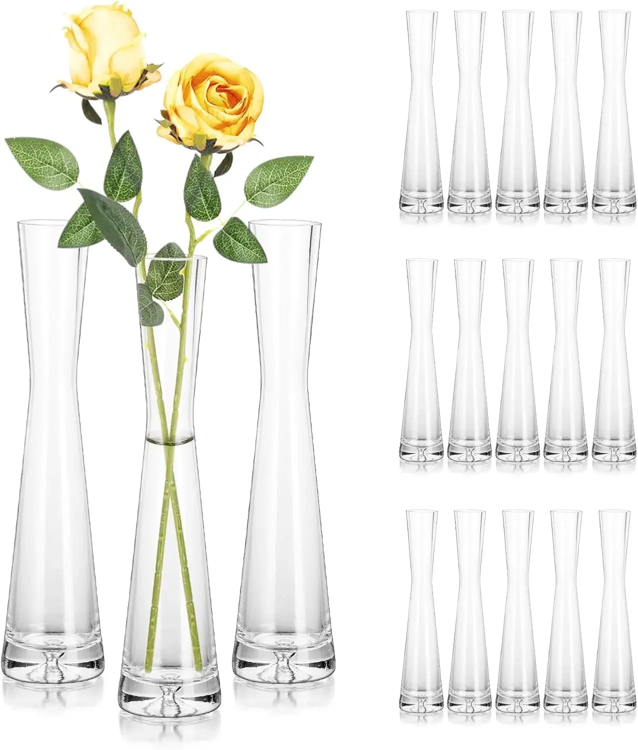 Glass Bud Vases for Centerpieces Set of 36, Handmade Modern Clear Small Skinny Decorative, Vases