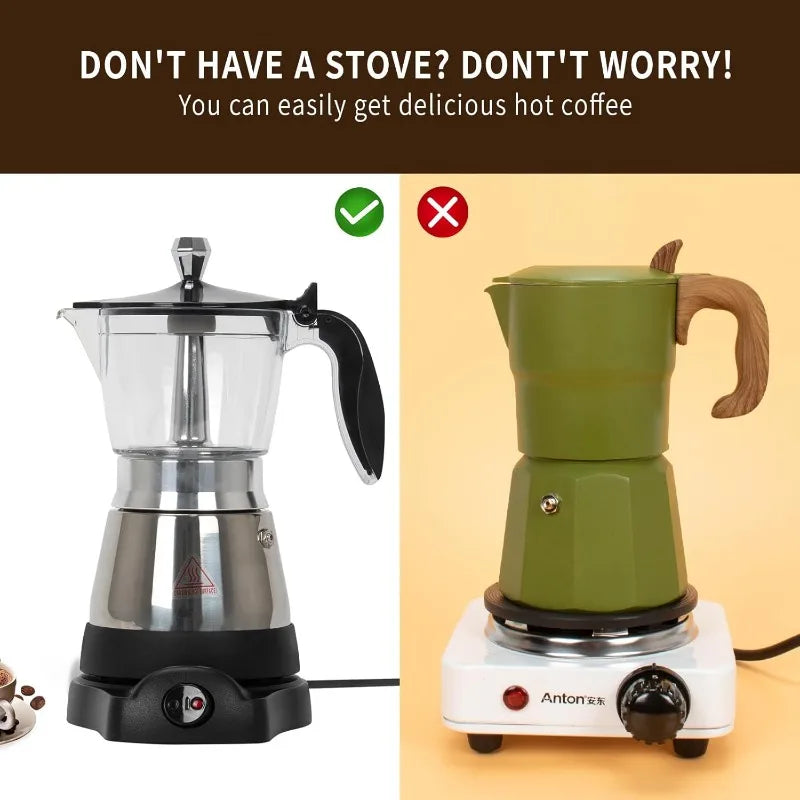 Modernas Moka Pot, Italian Coffee Espresso Machine, 6 Cup Cuban Coffee Maker with Detachable Base & Overheat Protection, Greca