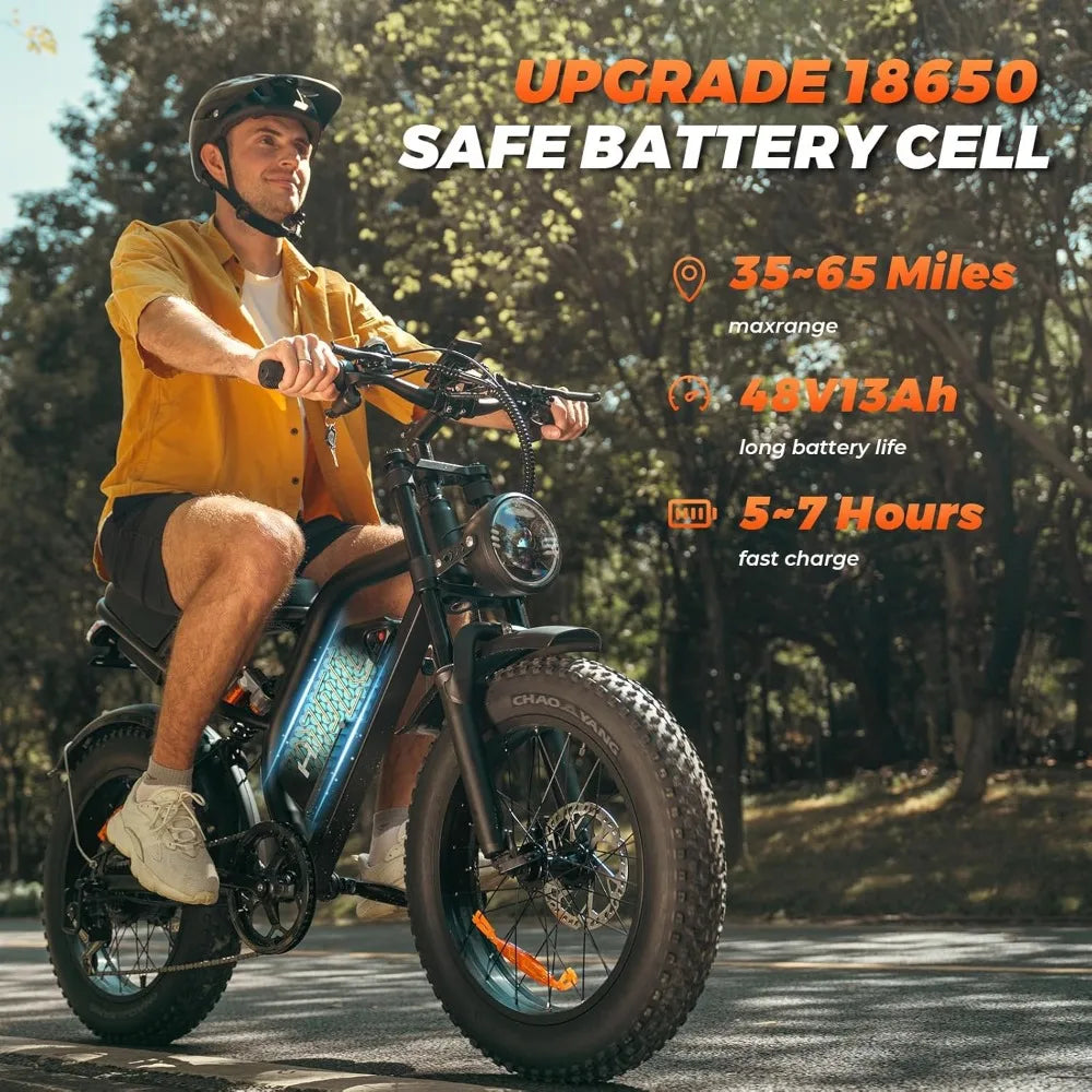 Electric Bike,20”x 4”Fat Tire,Peak 1500W Motor,7 Speed Electric Motorcycle Bicycle, 48V15AH/13AH Battery 3 Riding Modes Up to