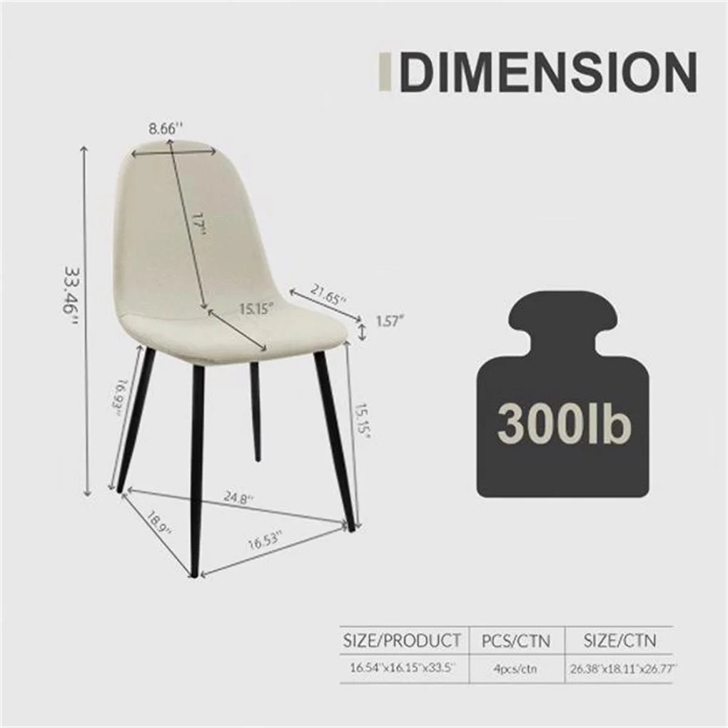 4PCS/SET Dining Chairs Modern Accent Chairs with Linen Fabric Upholstered Seat, Spoon Shape Kitchen Chair with Black Metal Legs