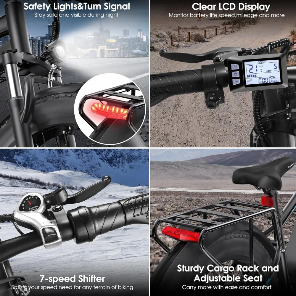 Adult electric bicycle, peak 1000W electric bicycle,25MPH 60 miles, with 48V 13AH battery, rear frame, 7-speed, front suspension