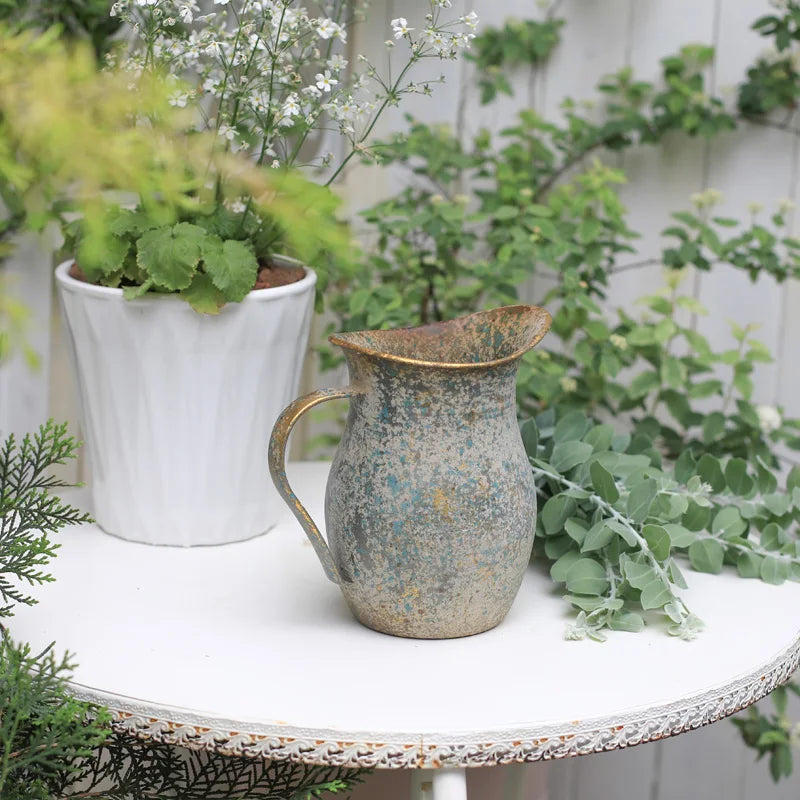 Rustic Shabby Chic Vase Vintage Galvanized Flower Vase Metal Vintage Vase French Style Farmhouse Decorative Pitcher