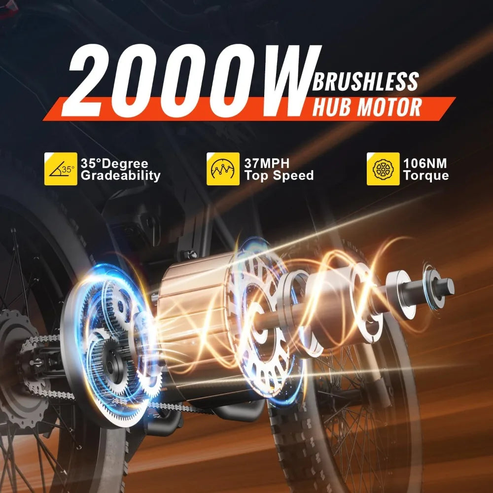 Electric Dirt Bike for Adults 2000W(Peak), with 25 Inch Tires, Max 37 MPH & 85 Mile Long Range, Dual Battery Electric Bike