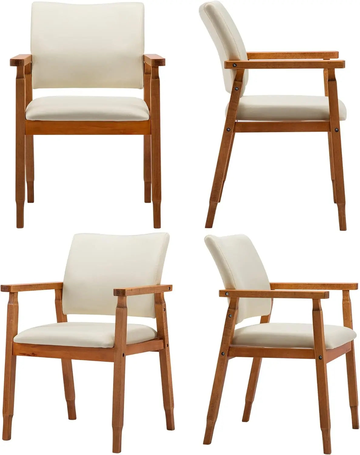 Set of 2 Mid Century Modern Walnut Dining Chairs Wood Arm Grey Fabric Kitchen Cafe Living Room Decor Furniture