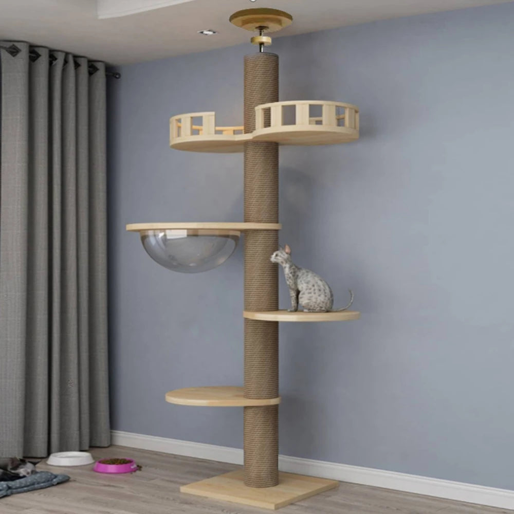 Adjustable Cat Tree House Tower Pet Condo Wooden House Multifunction Tower Soft Flannel Hammock Bed Cat Tree Floor To Ceiling