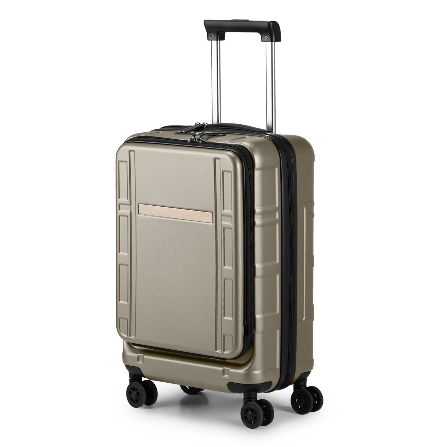 22 X 14 X 9 Airline Approved, ABS+PC 20 Inch Luggage with Front Compartment, Double Spinner Wheels, TSA Lock,Khaki Color