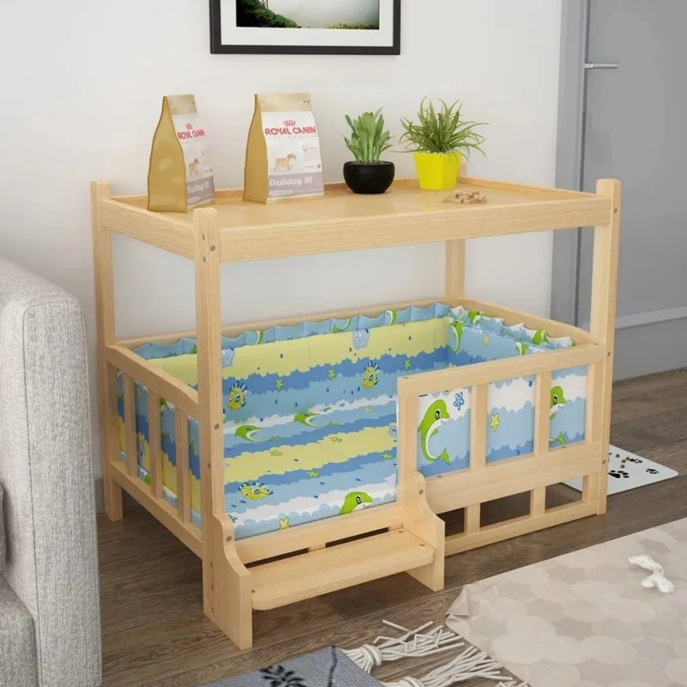 Wooden Dog Kennel Detachable Large Solid Wood Puppy House Eco-Friendly Polished Pet Bed Four Seasons General Simple Pets Houses