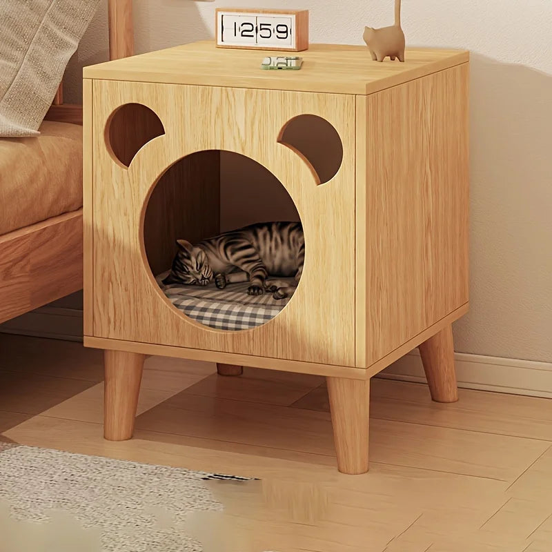 Wooden Cat House - Bedside Table - Cozy Indoor Sleeping Nest for Cats & Kittens | Cat Furniture