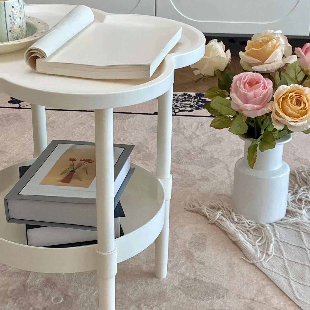 Small tea table, with leg seat, casual white, save space, very suitable for dormitory, living room, bedroom