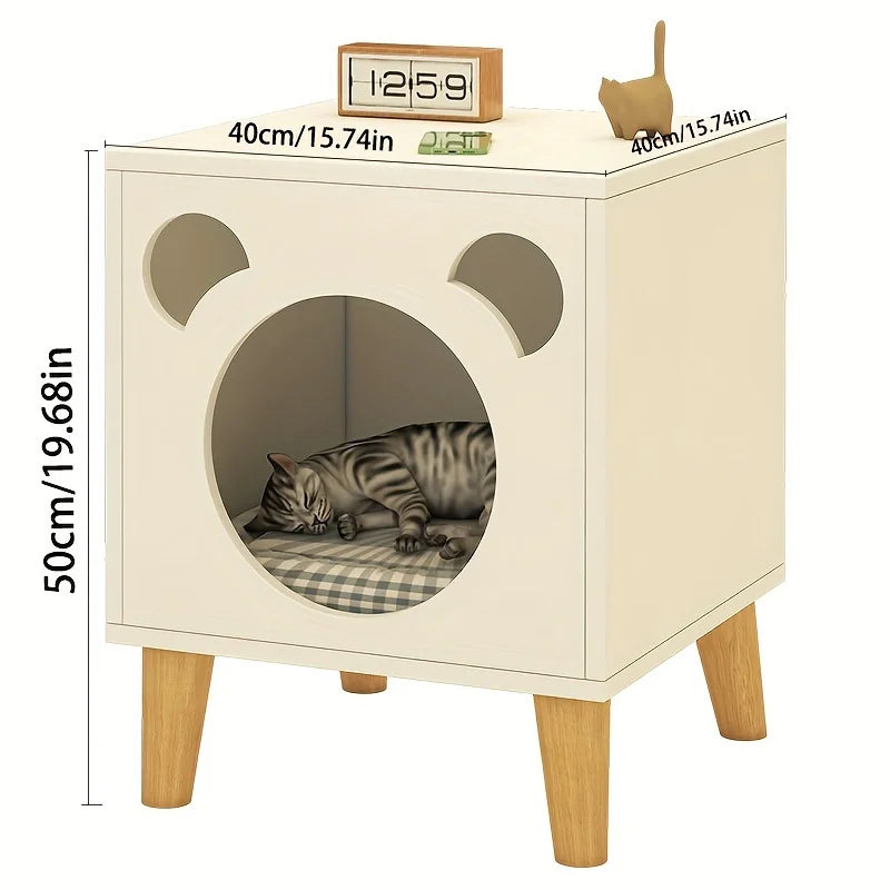 Wooden Cat House - Bedside Table - Cozy Indoor Sleeping Nest for Cats & Kittens | Cat Furniture