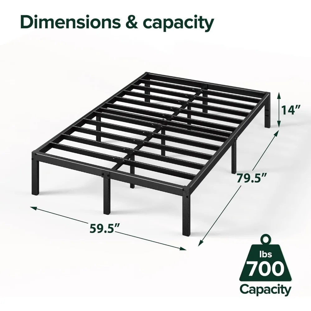 14 Inch Metal Platform Bed Frame, Steel Support, No Box Spring Needed, Easy Assembly, Queen