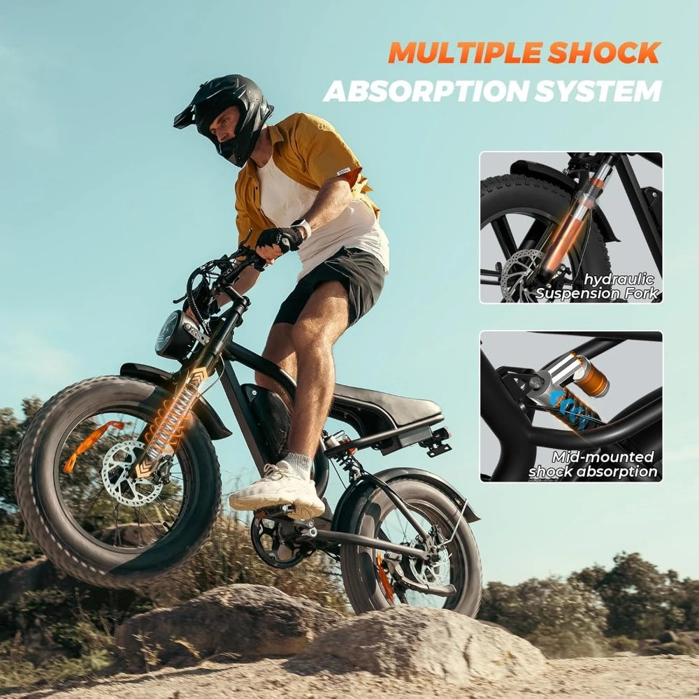 Electric Bike,20”x 4”Fat Tire,Peak 1500W Motor,7 Speed Electric Motorcycle Bicycle, 48V15AH/13AH Battery 3 Riding Modes Up to