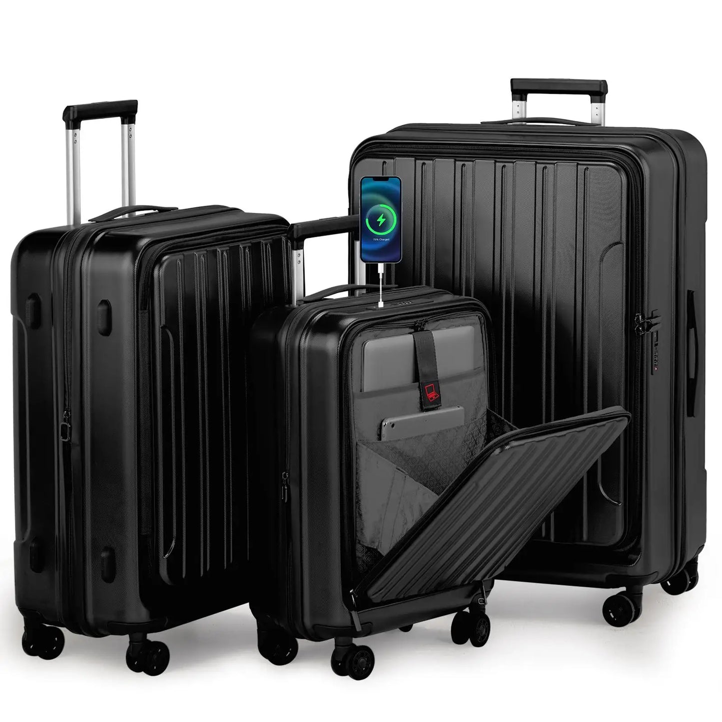 3-Piece Lightweight Luggage Set, Expandable Hardshell Suitcases with TSA Lock & Wheels (20/24/28, )