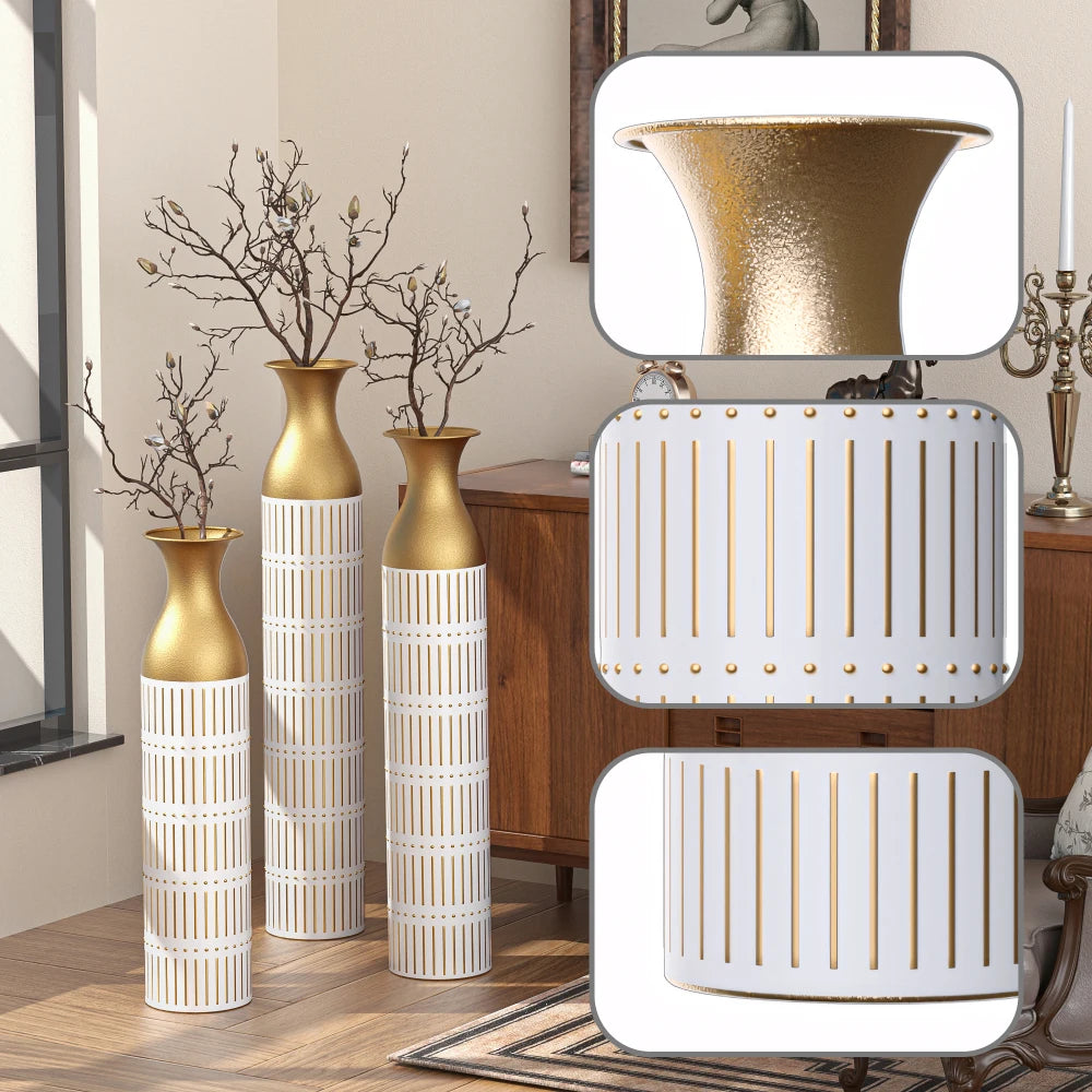 Floor Metal Vases Decorated White Metal vases Set of 3 gorgeous home decor large glazed metal vases