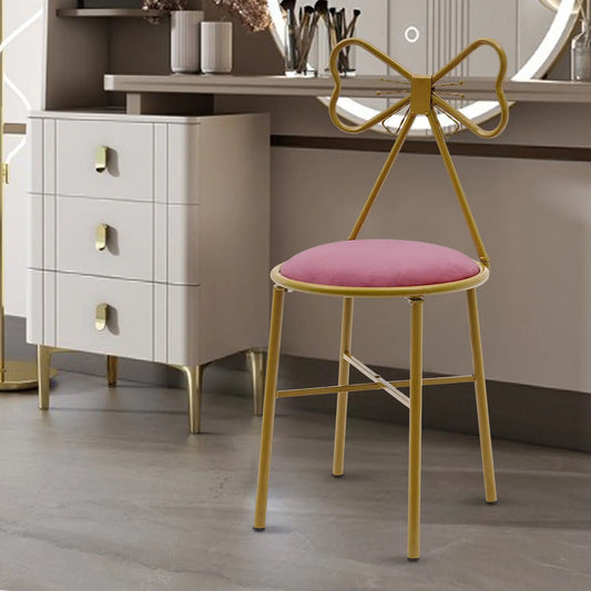 Vanity Stool Chair Makeup Modern Velvet Butterfly Accent Chair Pink Cute Girls Bow Knot Backrest Chair Bedroom Home Decor