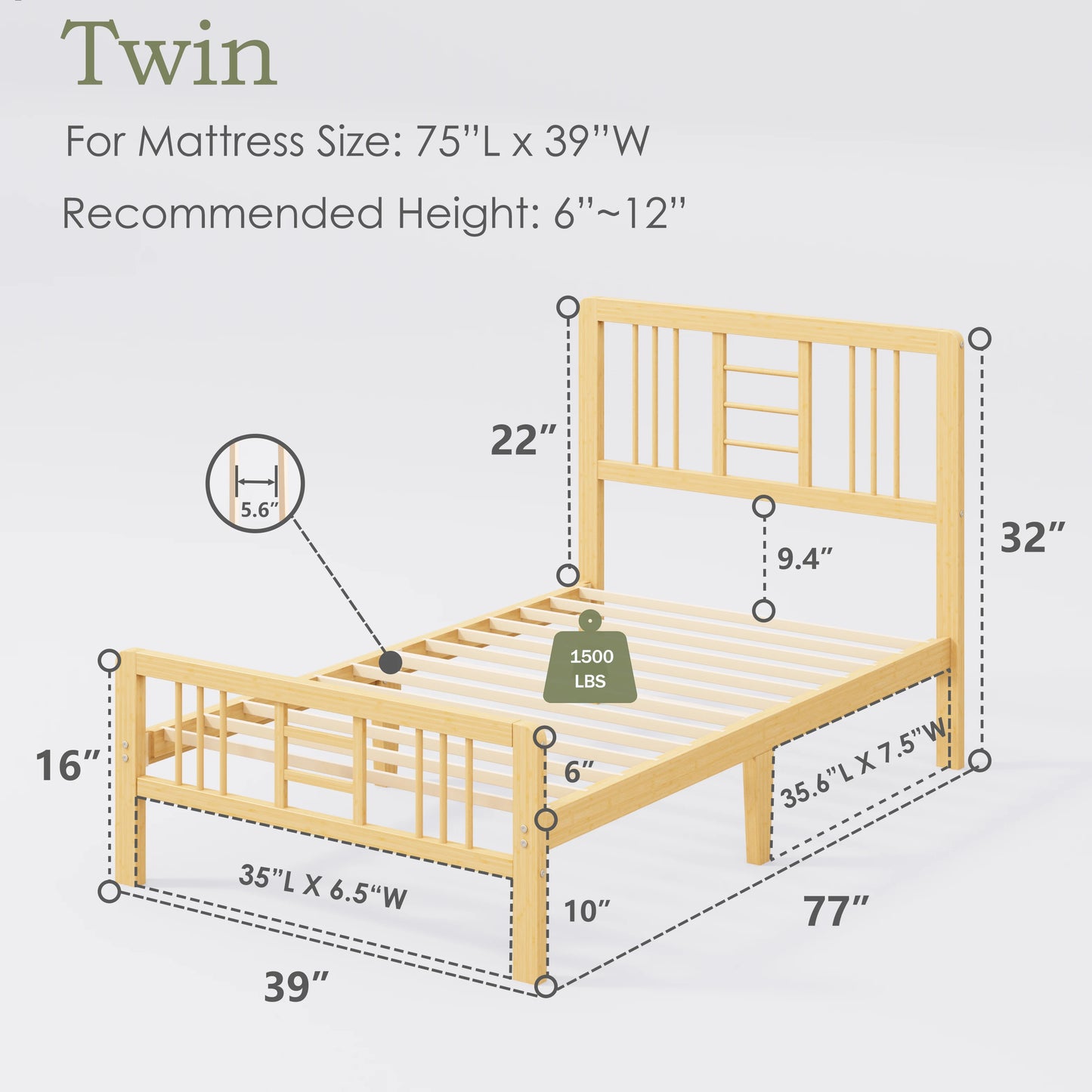 ZIYOO 10 inch Full-Size Premium Bamboo Bed Frame - Comfortable, Safe, Easy to Assemble Modern Minimalist Design