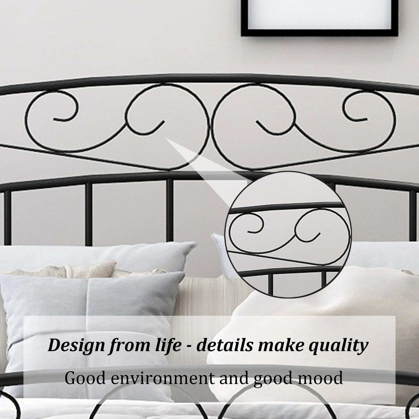 Canopy Bed Frame Four-Poster Metal Platform with Headboard and Footboard Sturdy Heavy Duty Steel Slat Support