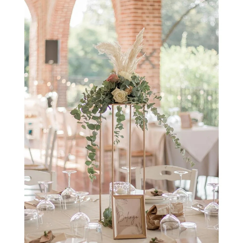 10 Pcs Gold Wedding Flower Centerpiece Metal Flower Holder Flower Arrangement 24in/60cm Tall Geometric Centerpieces Vase