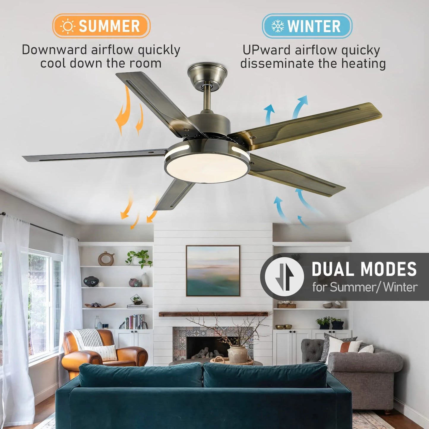 52 inch living room ceiling fan lamp DC motor reversible blade remote control modern home appliances room bedroom ventilation