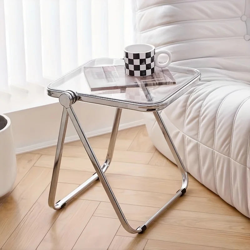 Folding Side Table - Fashionable Transparent Coffee Table for Living Room Sofa Corner & Balcony Coffe Table