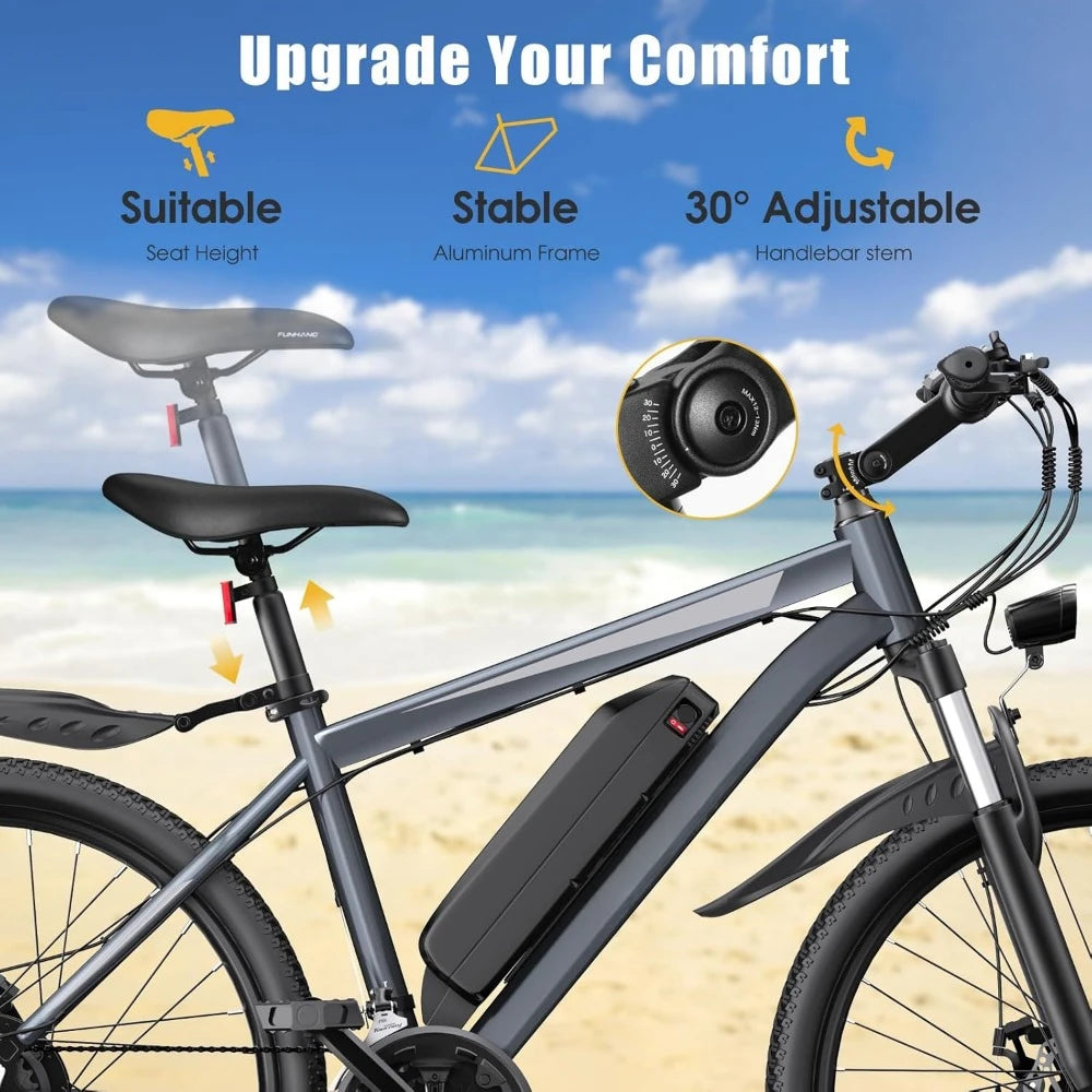Electric Bike, Peak 1000W Ebike, 26" Electric Mountain Bike 48V 374.4WH Battery with Adjustable Stem, Commuter E Bike