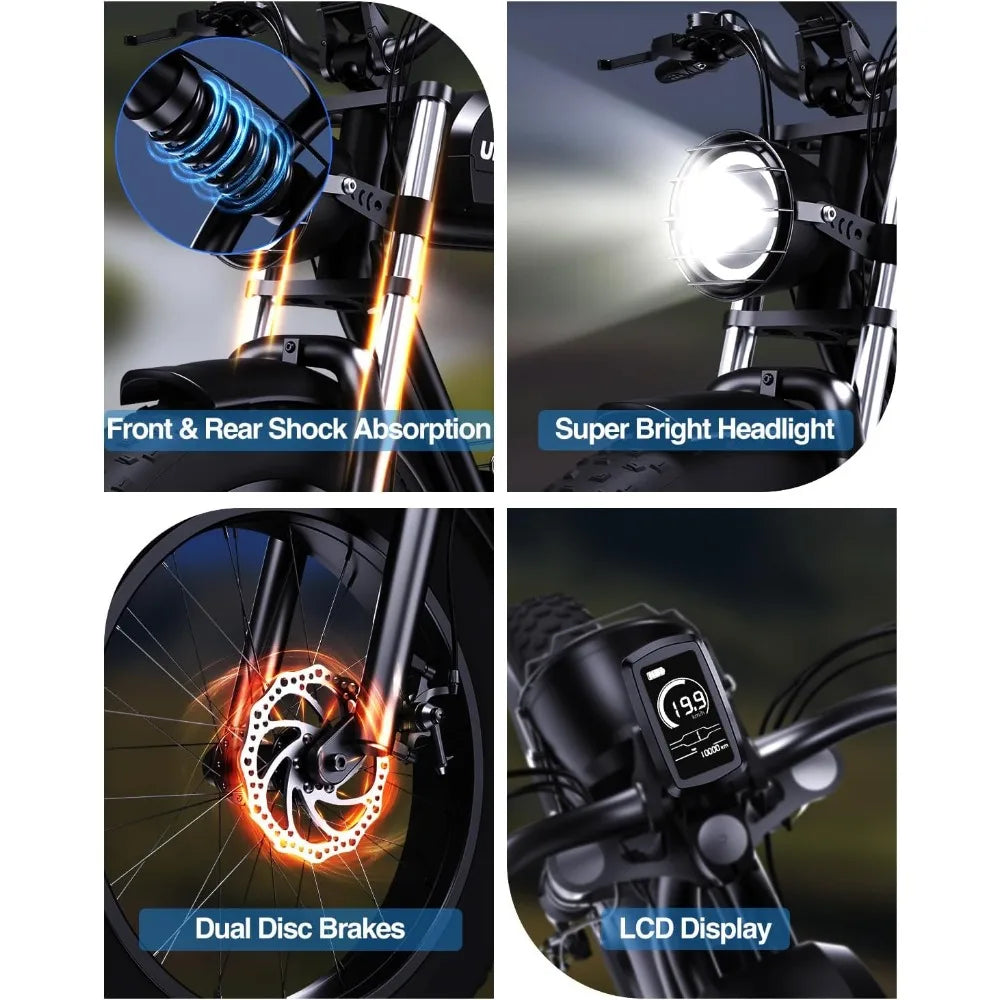 Electric Bike, 1500W 30MPH, 48V 20/23AH, Max 75Miles Electric Motorcycle 20" Fat Tire Dirt Bikes, Shamano 7-Speed E-Bike