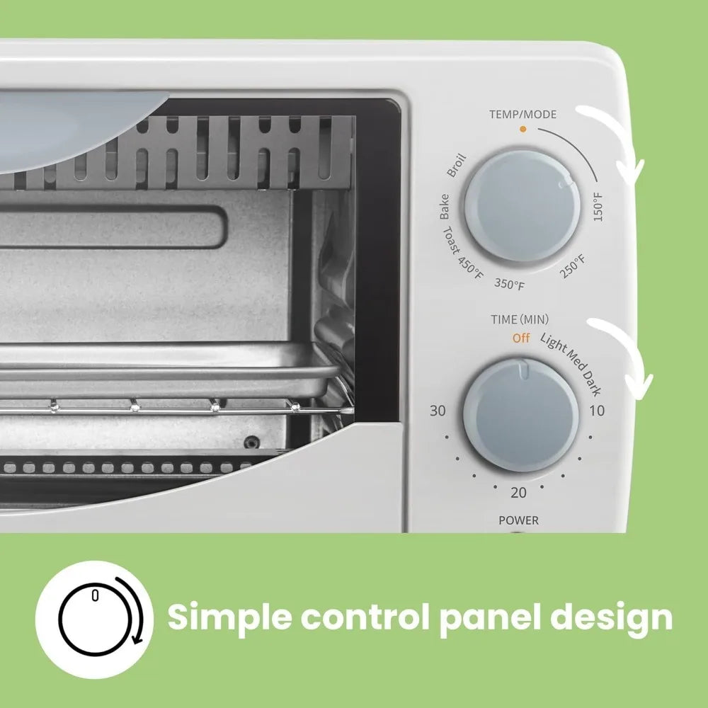 Countertop Oven, Small Toaster Oven Combo 4 slice, Mini Oven for 9" Pizza, Bake, Broil, 950W, White