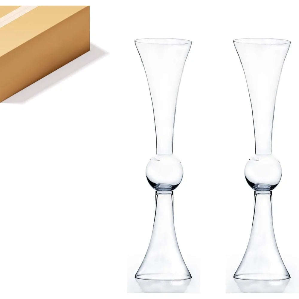 Tall Trumpet Vase Bulk, Open 7.5", Height 30", Base 7.5", (Multiple Size/Color Choices) Clear Reversible Latour Floral Wedding