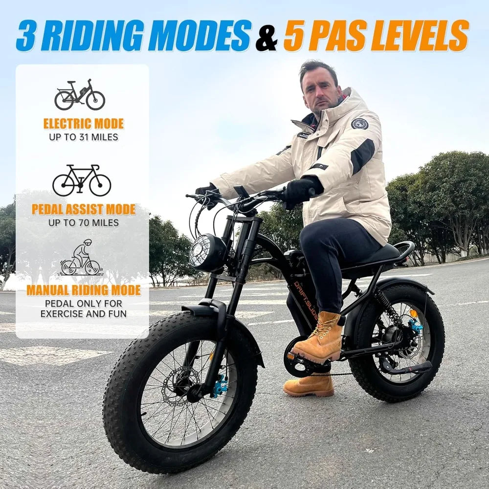 1500W Peak Power Electric Bike for Adults, 28-35 MPH Electric Moped Style Bike,7 Speed 20" All Terrain Fat Tire Ebike (J1)
