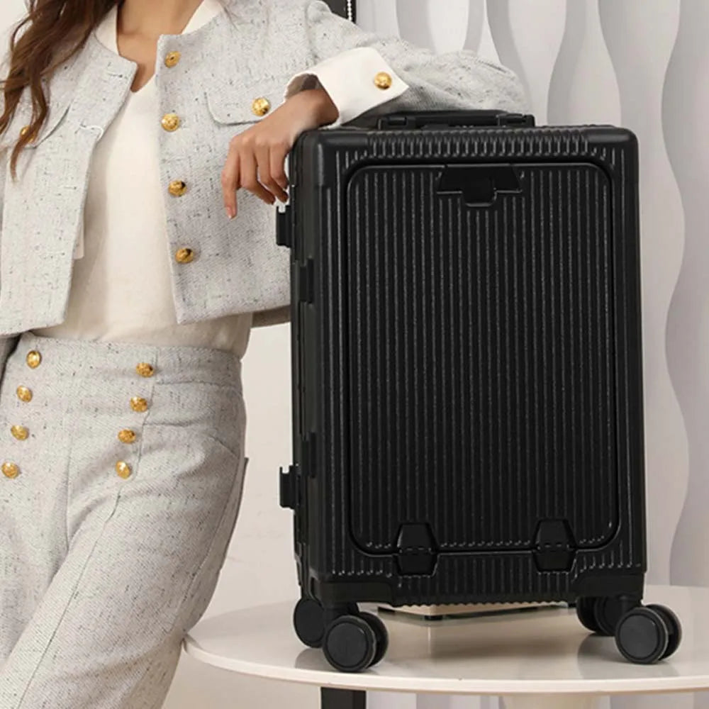 20 Inch Rolling Trolley Case Front Opening Cabin Suitcase Spinner Wheel USB Charging Travel Luggage With TSA Lock For Men Women