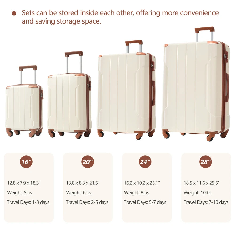 Hardshell Luggage Sets 6 Piece Suitcase Set Expandable Lightweight Suitcases with Wheels TSA Lock for Men Women White Brown