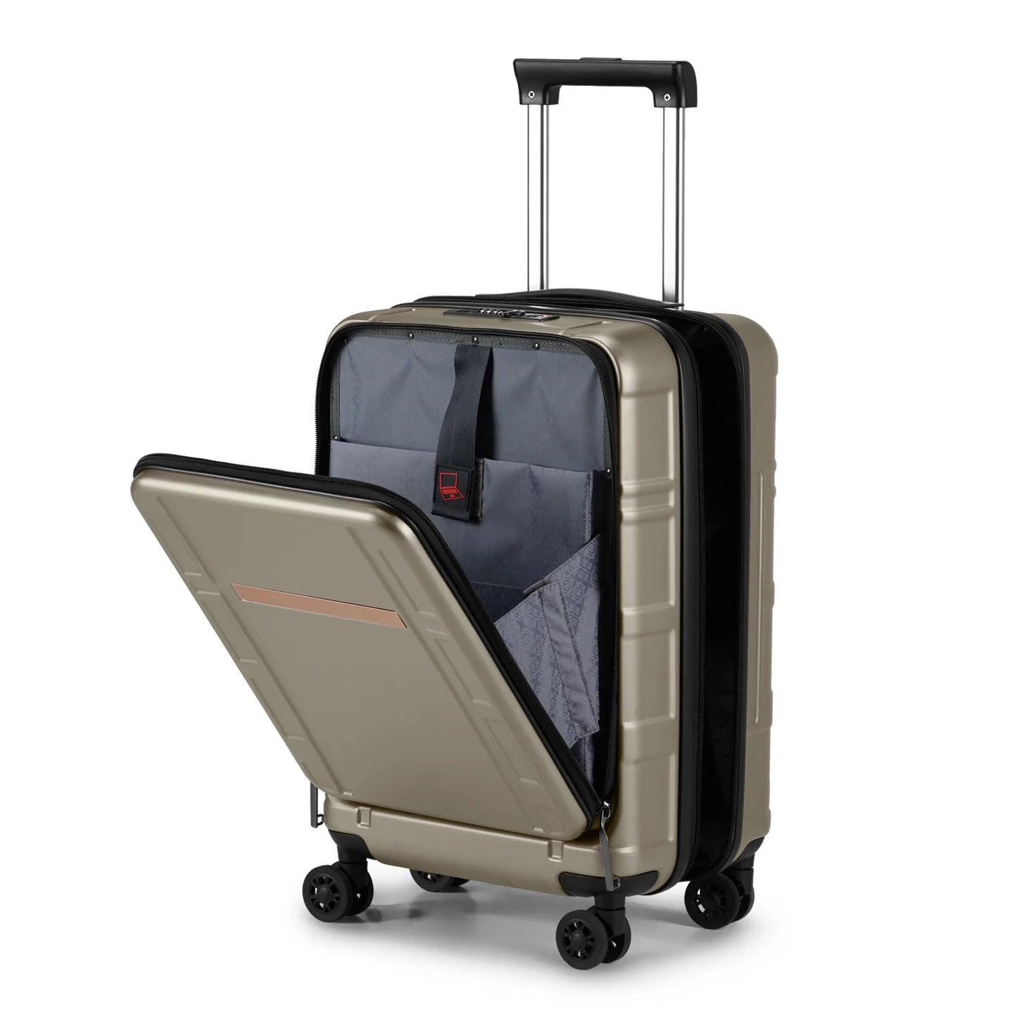 22 X 14 X 9 Airline Approved, ABS+PC 20 Inch Luggage with Front Compartment, Double Spinner Wheels, TSA Lock,Khaki Color