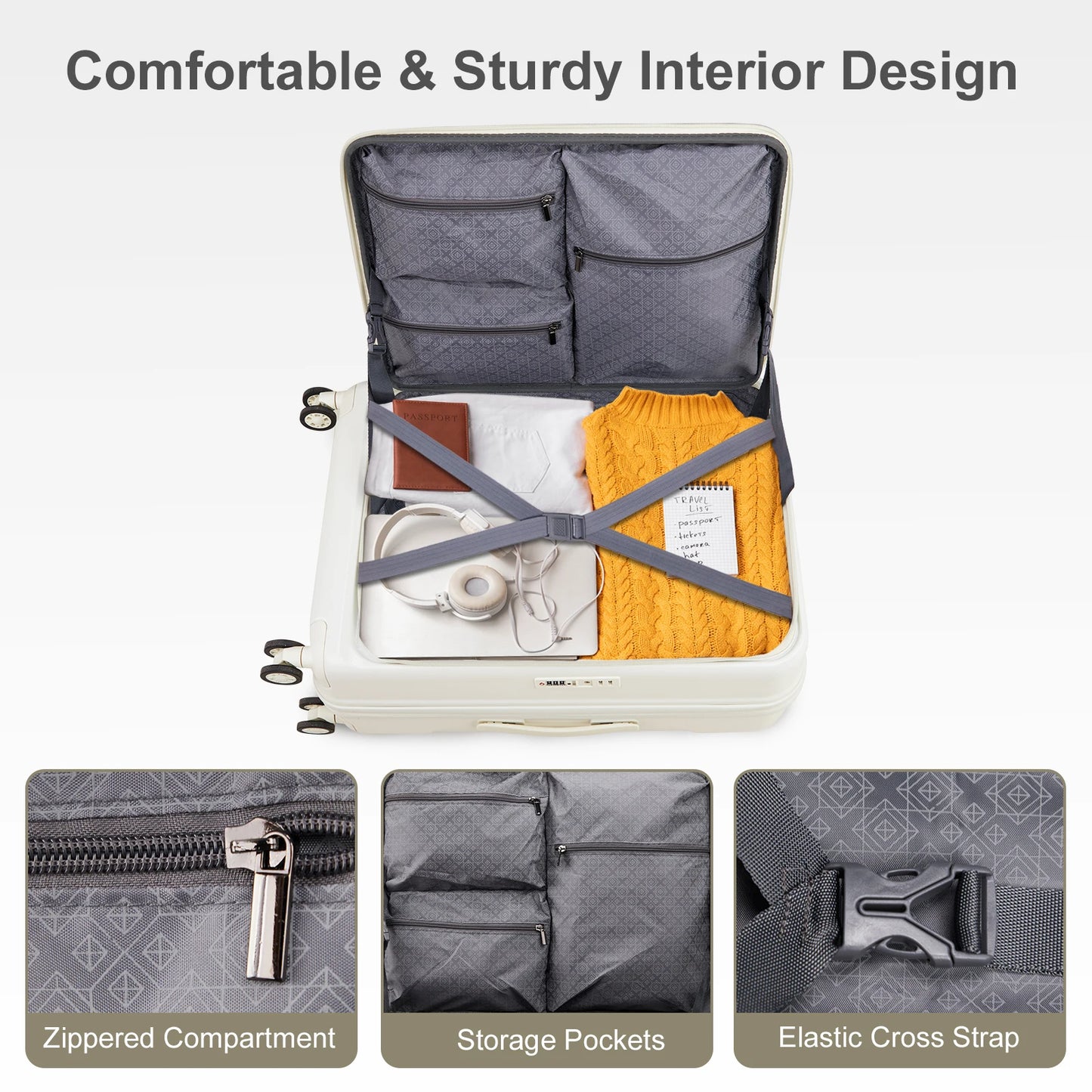 Luggage Sets 3 Piece, ABS+PC Front Open Hardshell Lightweight Luggages,Suitcase with TSA Lock & Double Wheels (20/24/28, White)