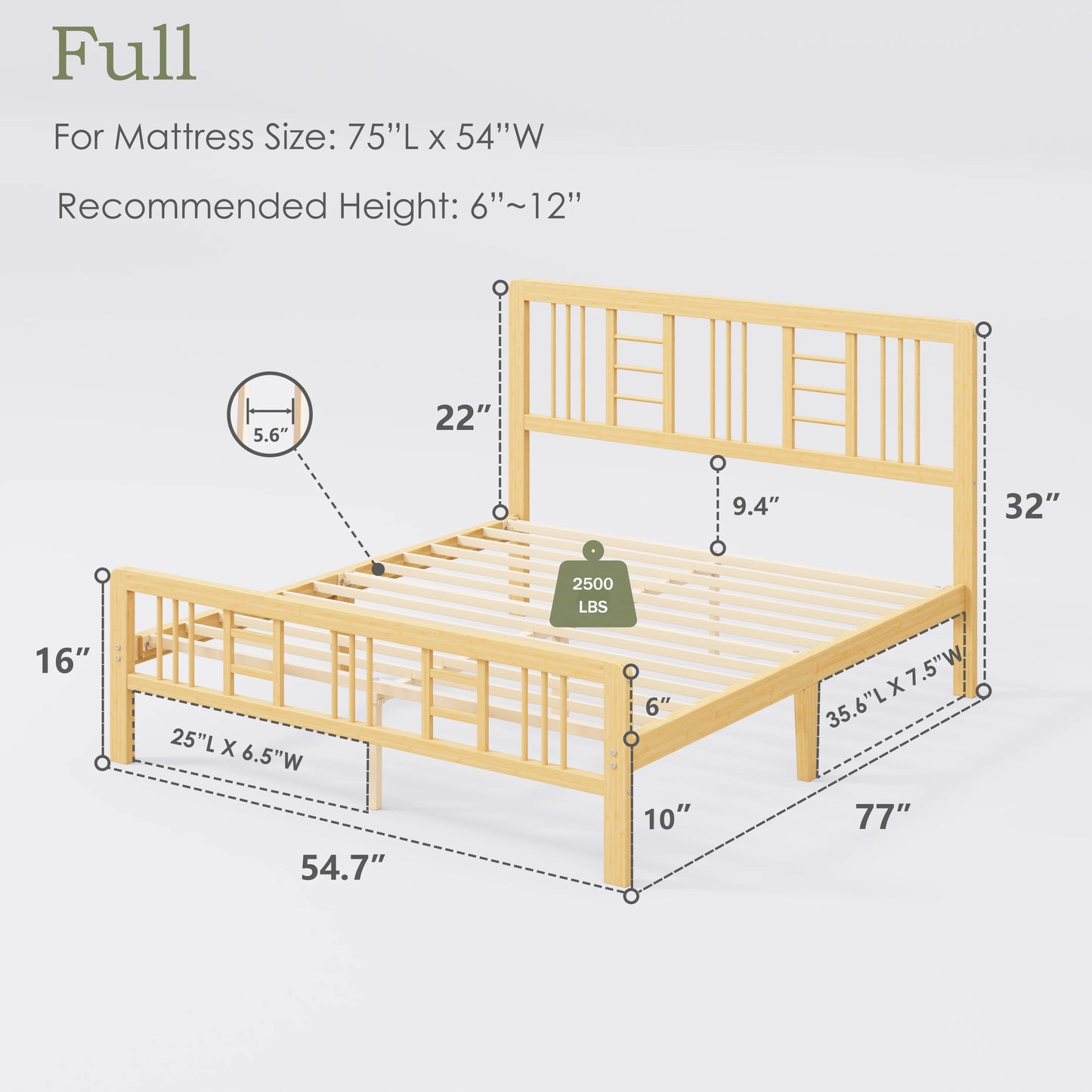 ZIYOO 10 inch Full-Size Premium Bamboo Bed Frame - Comfortable, Safe, Easy to Assemble Modern Minimalist Design