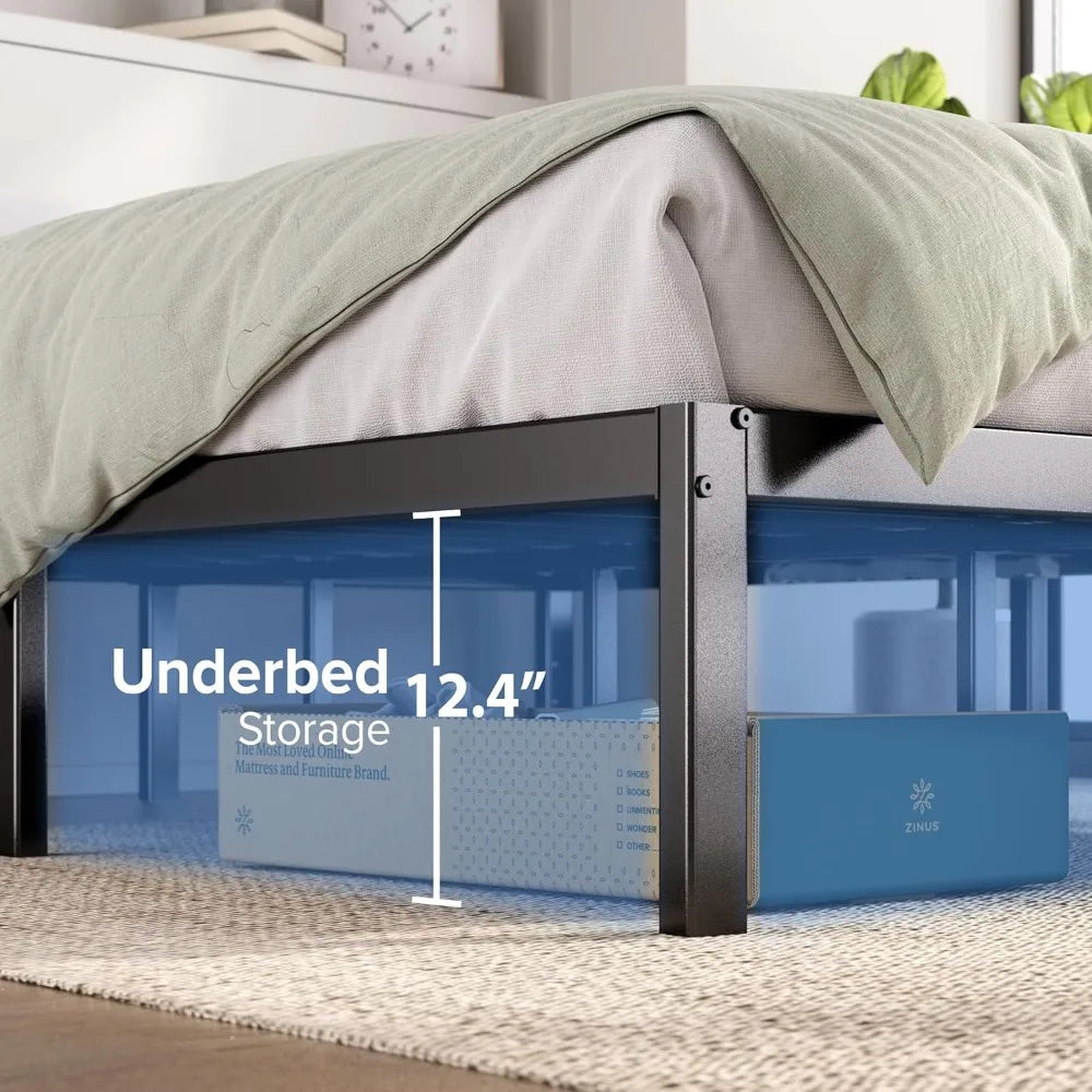 14 Inch Metal Platform Bed Frame, Steel Support, No Box Spring Needed, Easy Assembly, Queen