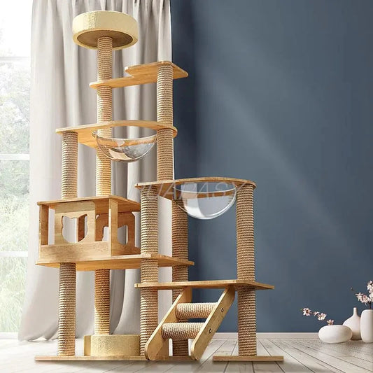 Multi-Level Wood Cat Tree Shelf Jumping Platform Cat Tree Toys Post Condo Cozy Perch Nest Scratcher Tower Scratching Climbing