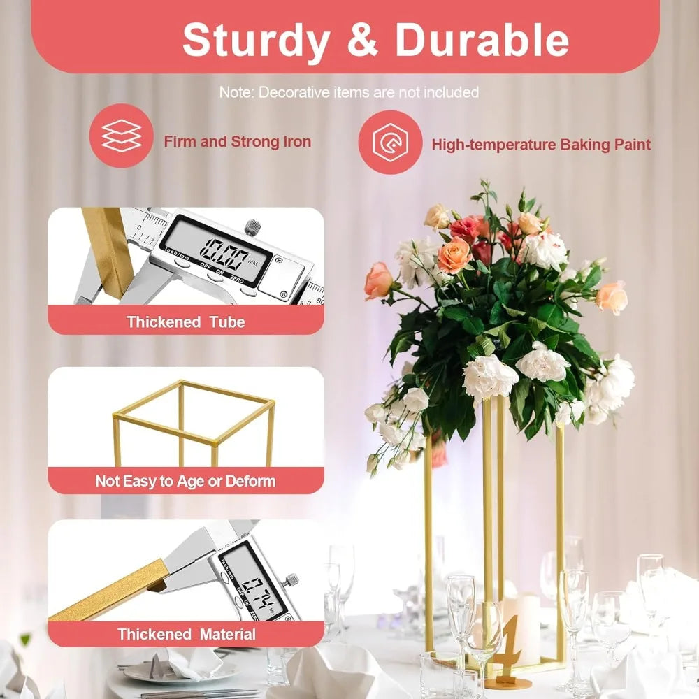 10 Pcs Gold Wedding Flower Centerpiece Metal Flower Holder Flower Arrangement 24in/60cm Tall Geometric Centerpieces Vase