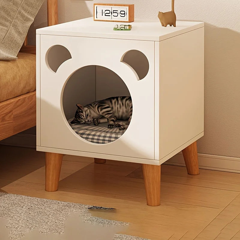 Wooden Cat House - Bedside Table - Cozy Indoor Sleeping Nest for Cats & Kittens | Cat Furniture