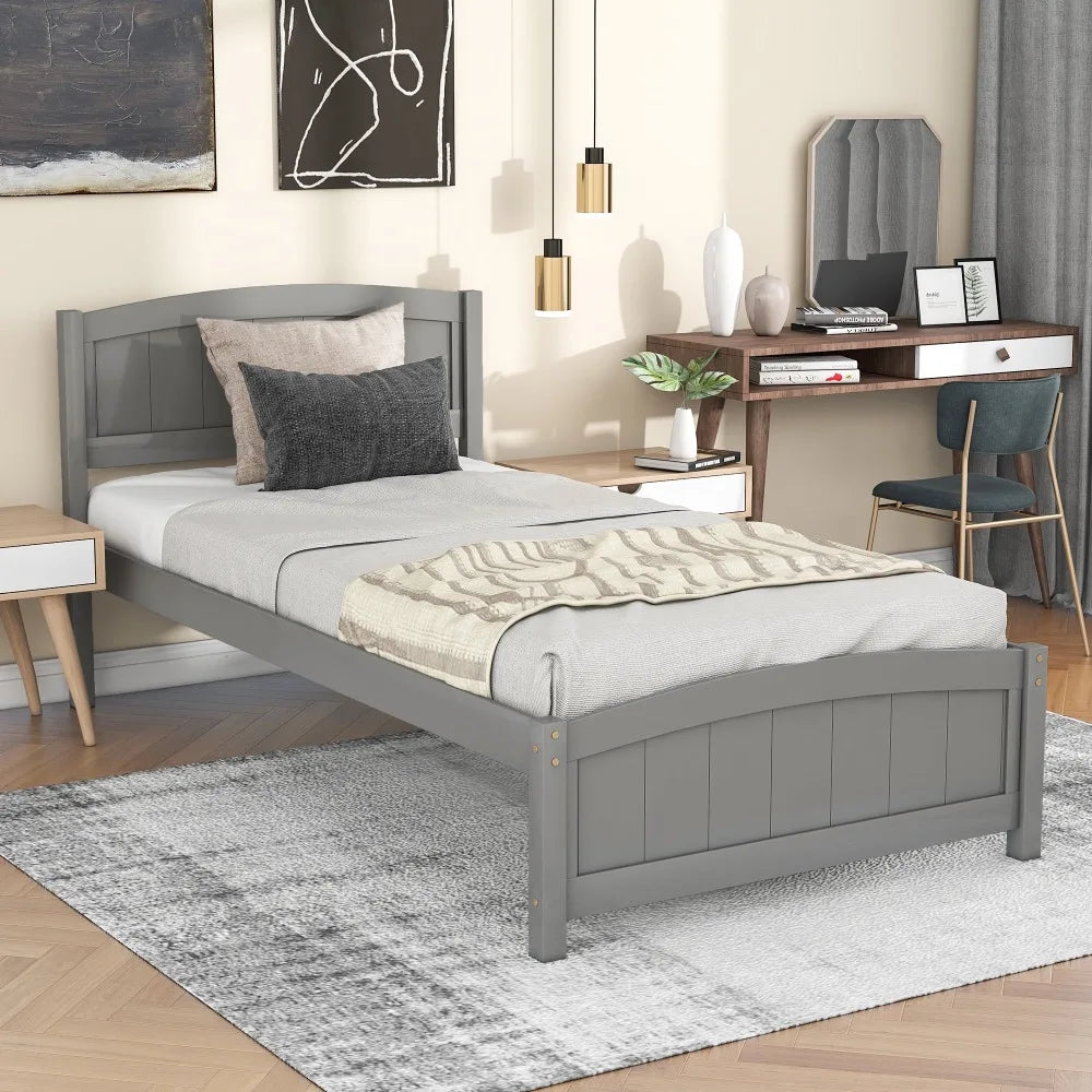 Twin Size Platfrom Bed Frames with Headboard for Adults,Gray