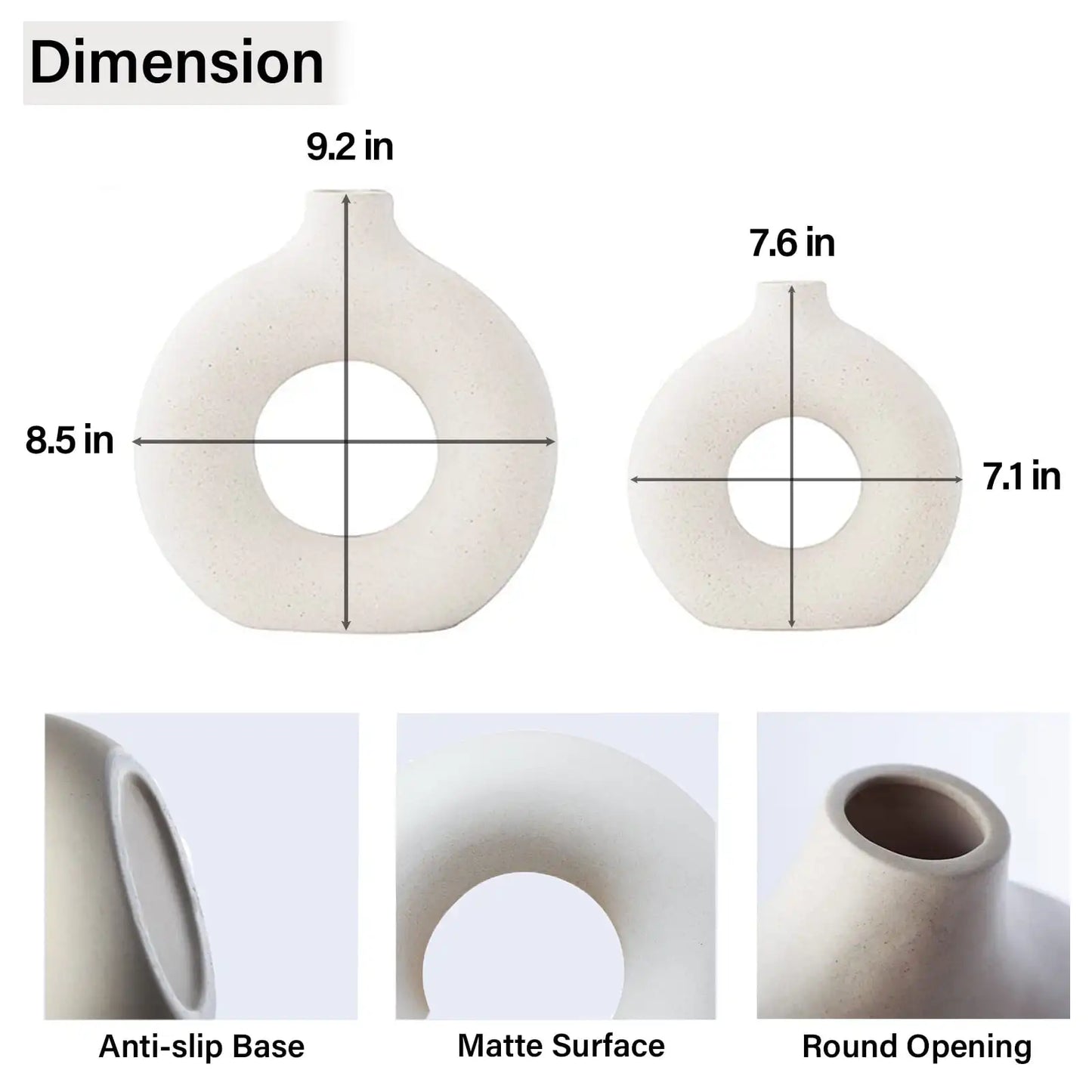 Ceramic Vases for Home Decor, Set of 2 Donut Vases, Modern Vase, White Vases, Farmhouse Vase, Decorative Vase
