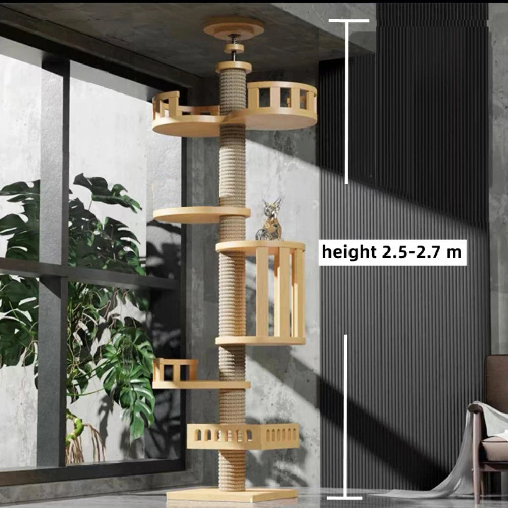 Adjustable Cat Tree House Tower Pet Condo Wooden House Multifunction Tower Soft Flannel Hammock Bed Cat Tree Floor To Ceiling